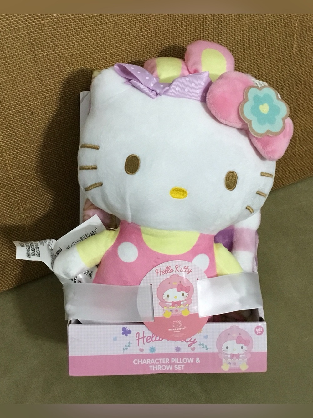Hello Kitty Pink and White Plush Character Pillow & Throw Set - B425
